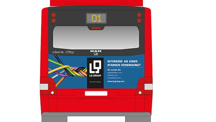 Werbung der LQ Group auf regionalen Bussen